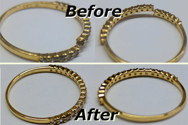 リング　ロウ付け修理、ダイヤモンド石合わせ